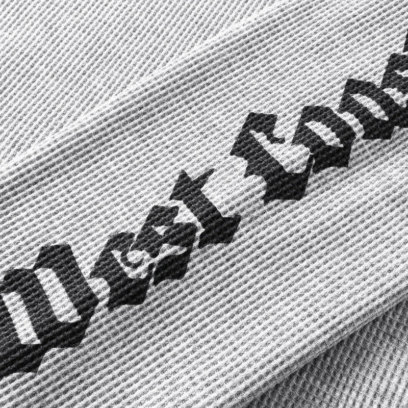 Kaos Streetwear West Coast Choppers Motif Silang Klasik Floral Abu-abu Pria Serbaguna Waffle Huruf Sanskrit West Coast Kaos Panjang