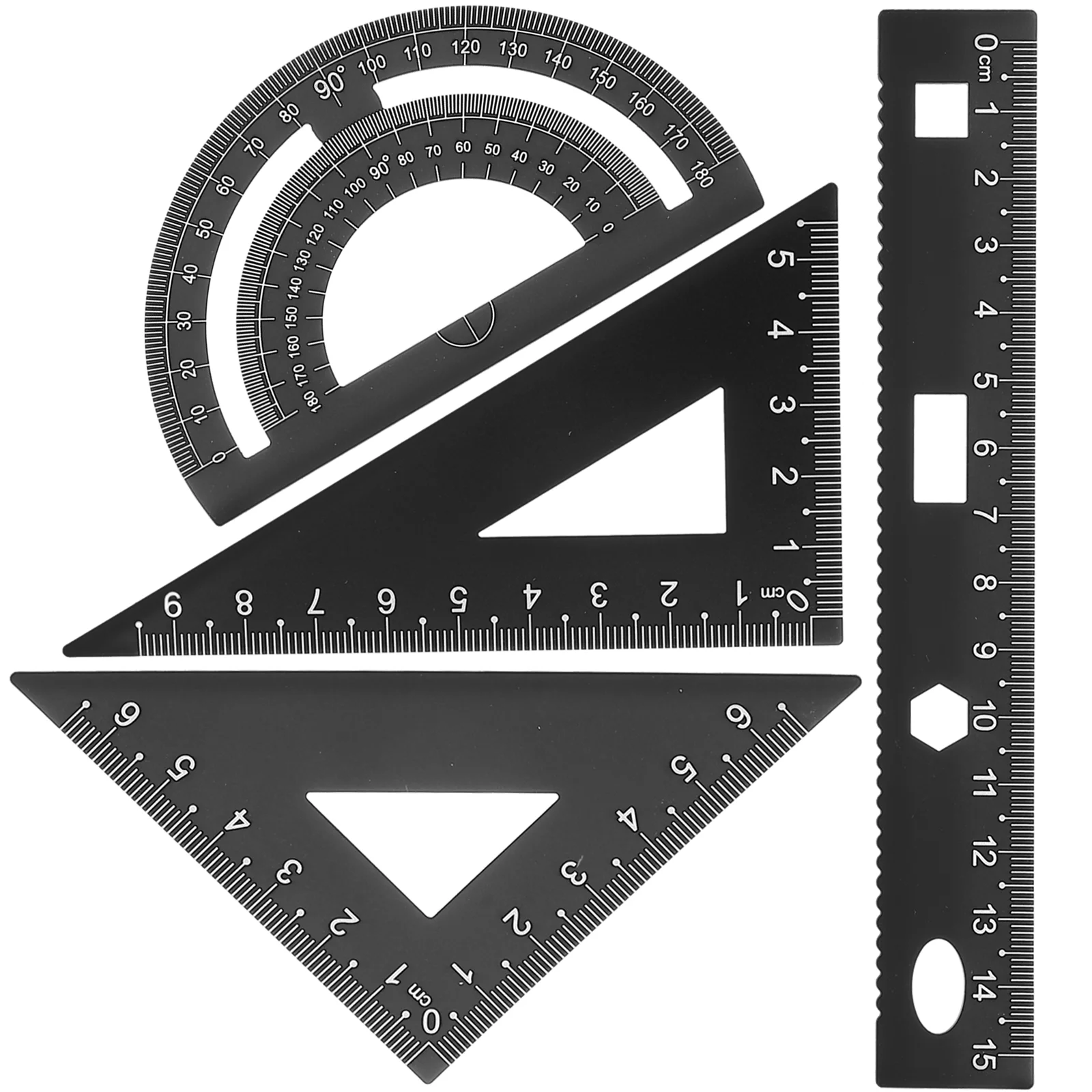 Ensemble de règles triangulaires en métal pour élève, plaque triangulaire, rapporteur, test, bricolage, bureau, robuste, 4 pièces, 1 ensemble