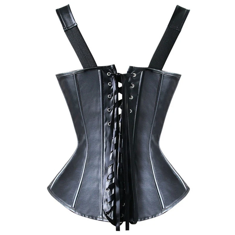 Faux Leather Harness Court Shaper Overbust Corselet Women Sexy Buckled Bustier Waist Trainer Vest Corset Overbust image 2
