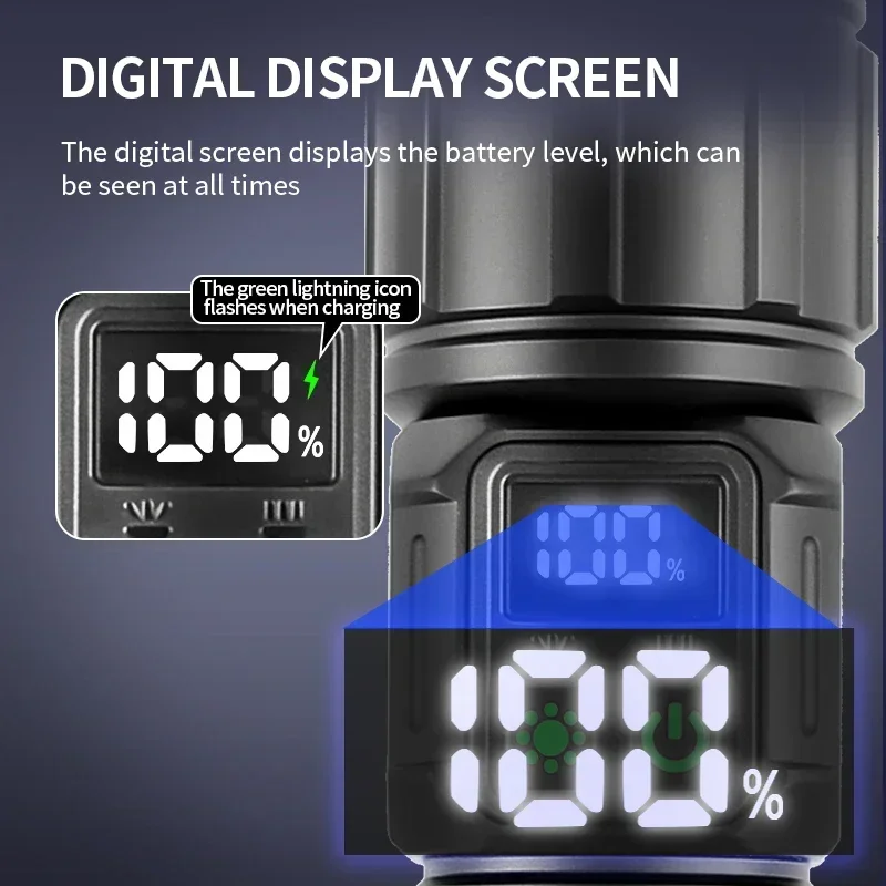 Ultra Powerful White laser long-range flashlight COB digital battery display magnetic strong light flashlight Tactical Lantern