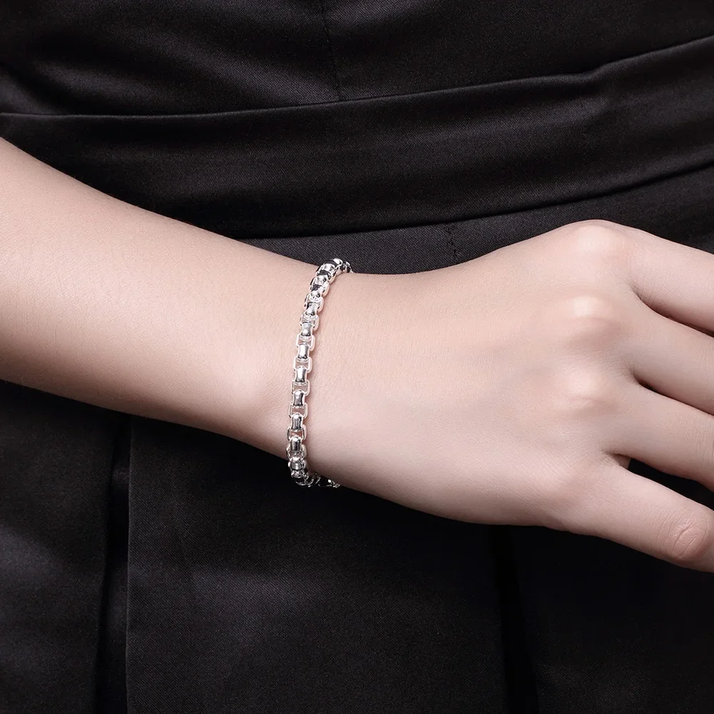 Noble Nice 925 Sterling Silver Geometric 4MM Chain Bracelets for Women Wedding Party Christmas Gifts Fashion Jewelry image 4