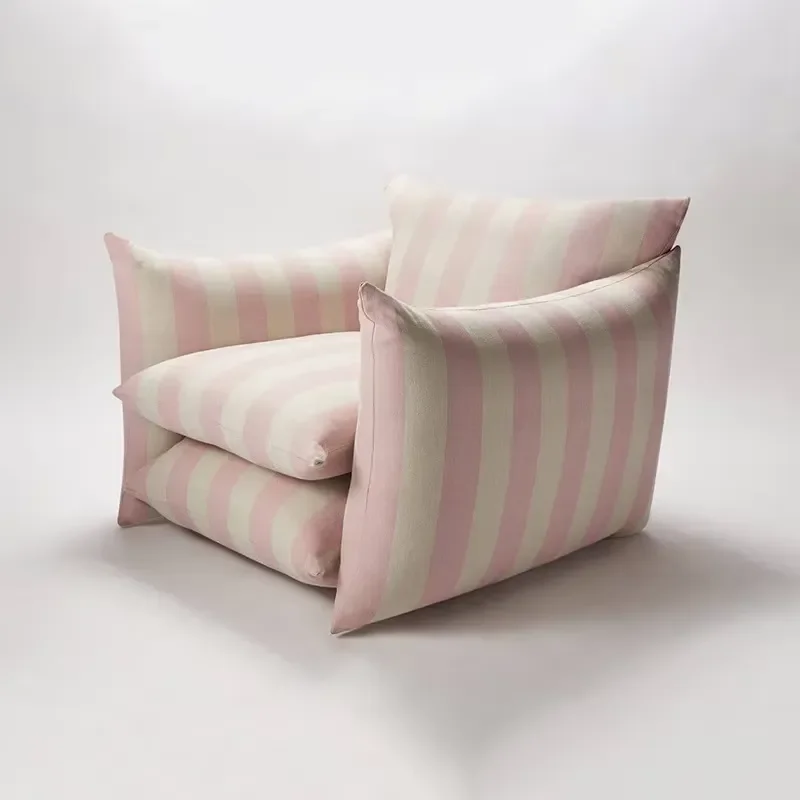 Red and Blue Striped Denim Fabric Balcony Single Chair Living Room Armchair Fashionable Accent Chair