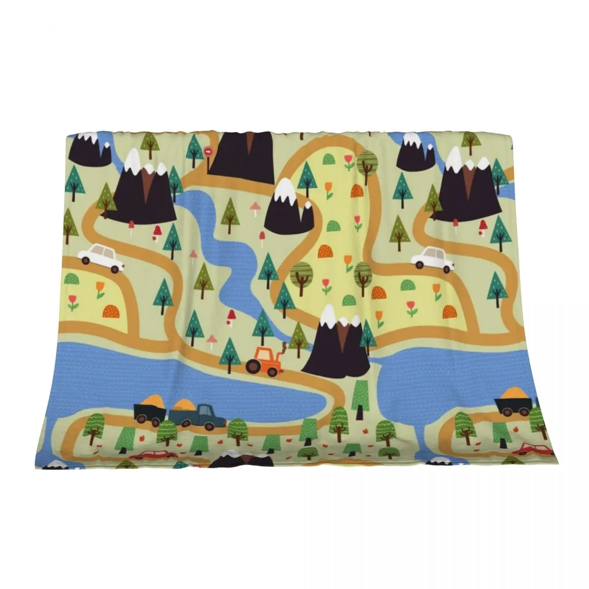 

kids seamless, all over road print with cars, trees, trainsplaymat Throw Blanket Bed linens Travel Bed covers Blankets