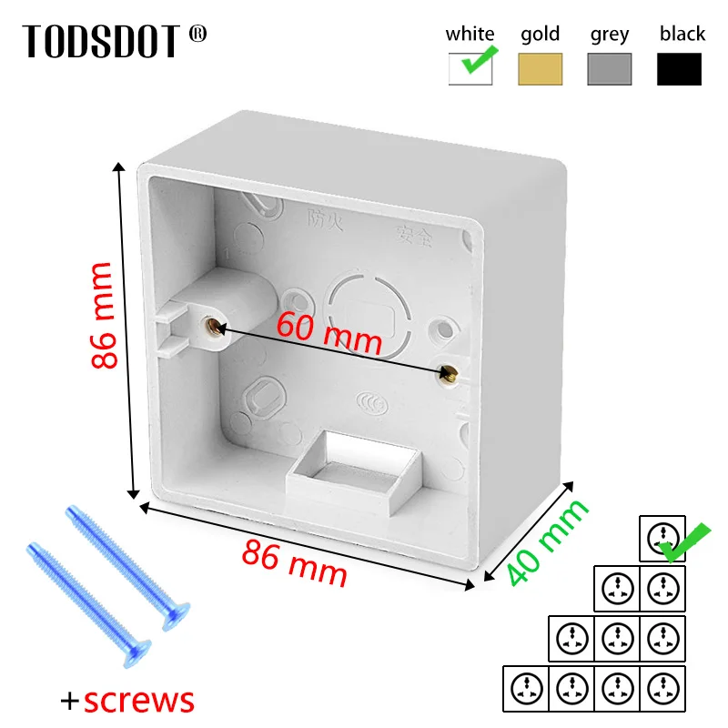 40 mm White Switch Box European Standard On Wall Socket Box White Wall Surface Mount Box PVC 86 Type Flame Retardant UL 94 V-0