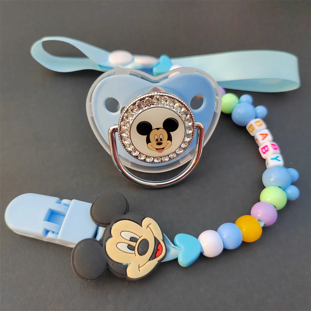 Blue Duck and Mickey Mouse Deluxe Baby Pacifier Chain clamp Neonatal Bisphenol a Free Bling Dummy Sooter 0-24 months Chupete