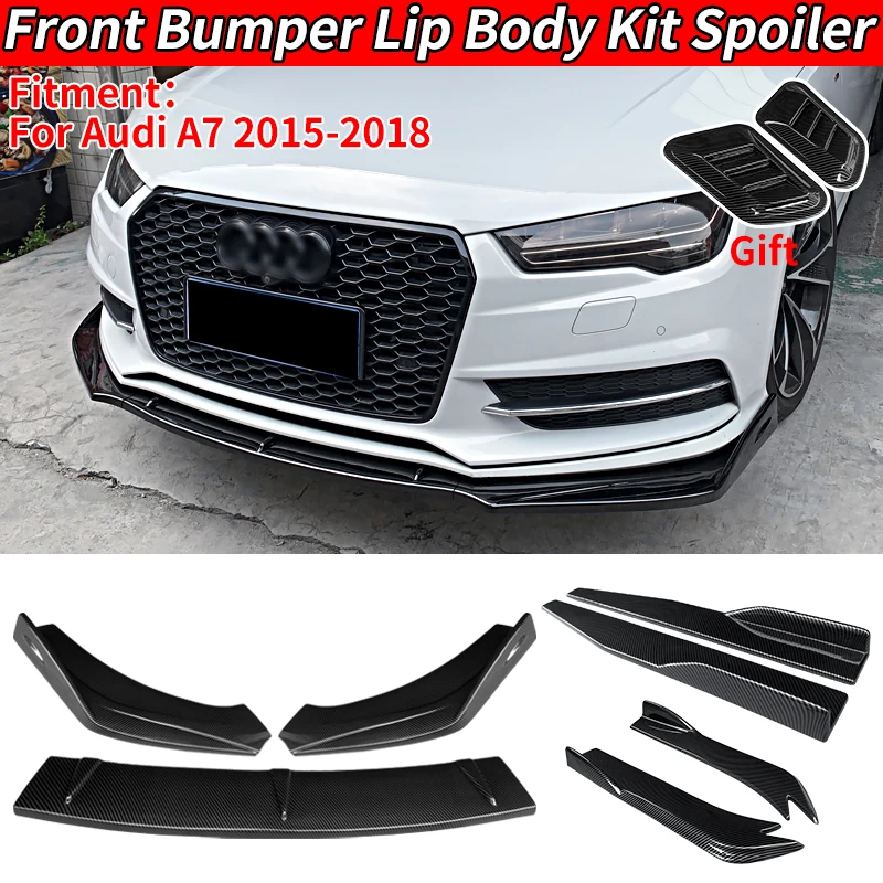 For Audi A7 2015-2018 High Quality Car Front Bumper Splitters Lip Body Kit Spoiler Side Skirts Extensions Rear Wrap Angle ABS