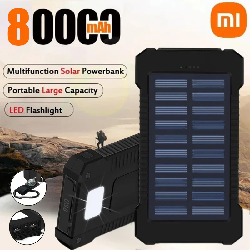 

Xiaomi 80000mAh Large Capacity Solar PowerBank Portable With Lanyard Compass External Battery Outdoor Camping Fast Charging