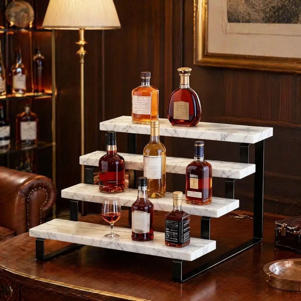 Liquor Bottle Display Shelf Stand, Coffee Syrup Rack Organizer, 3 Step Countertop Liquor Wine Rack for Mini Bar Liquor Cabinet view 4