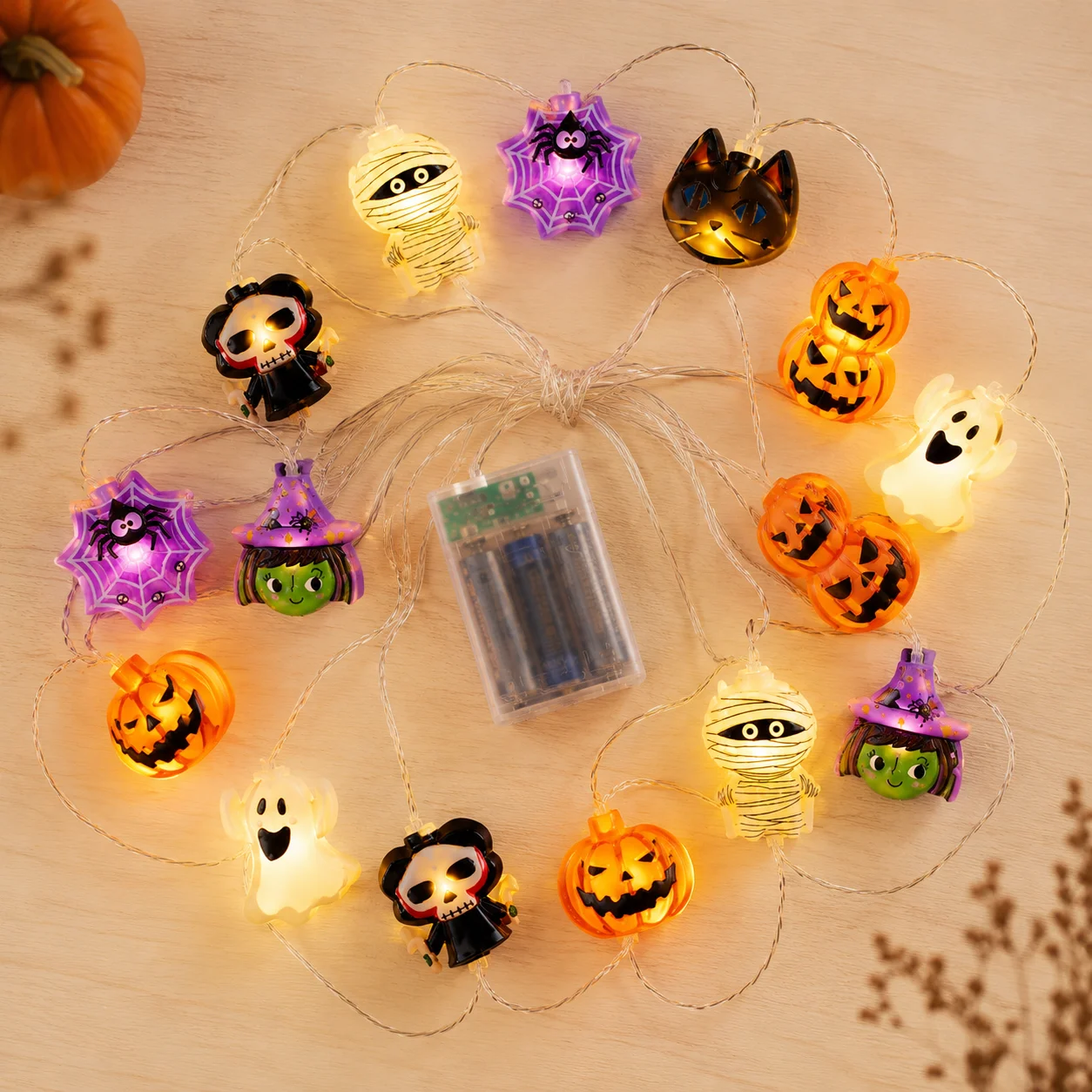 Halloween String Lights Battery Operated Pumpkin Spider Witch LED Fairy Lights for Autumn Harvest Party Indoor House Decorations