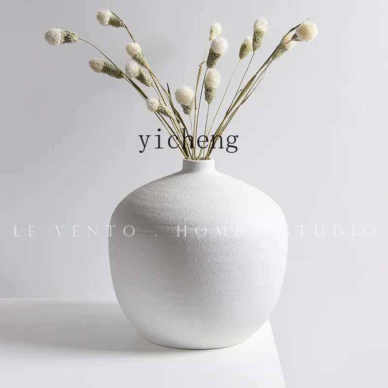

Modern Simple White Round Belly Ceramic Vase Ornament Flower Arranger Display