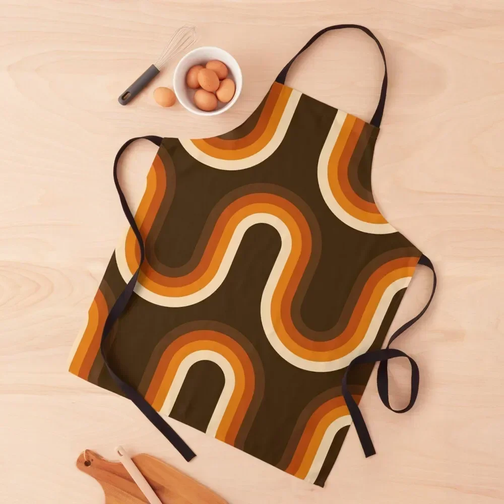 

70s Pattern Orange and Brown Waves Apron Kitchens Woman kitchen clothes kitchen and home For Woman Apron