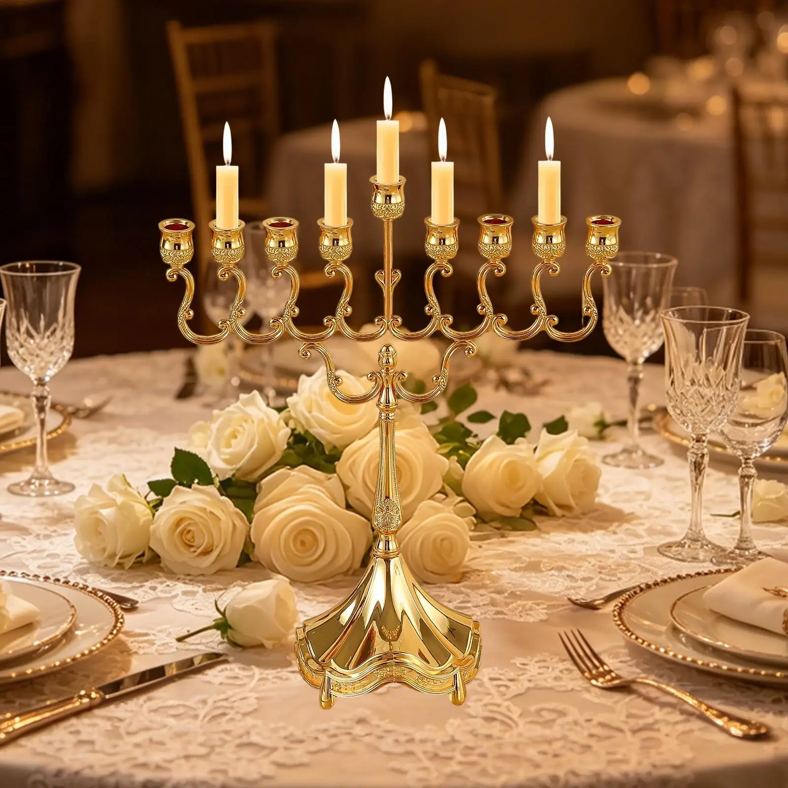 Hanukkah Menorah 9 Arms Candle Holder,Candelabrum Candelabra for Living Room Party