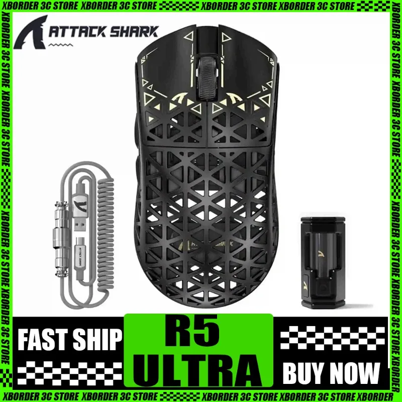 

Attack Shark R5 Ultra 8K Wireless Mouse Tri-mode Lightweight PAW3950 Carbon Fiber 42000DPI Hollow-out Design Esports Game Mouse