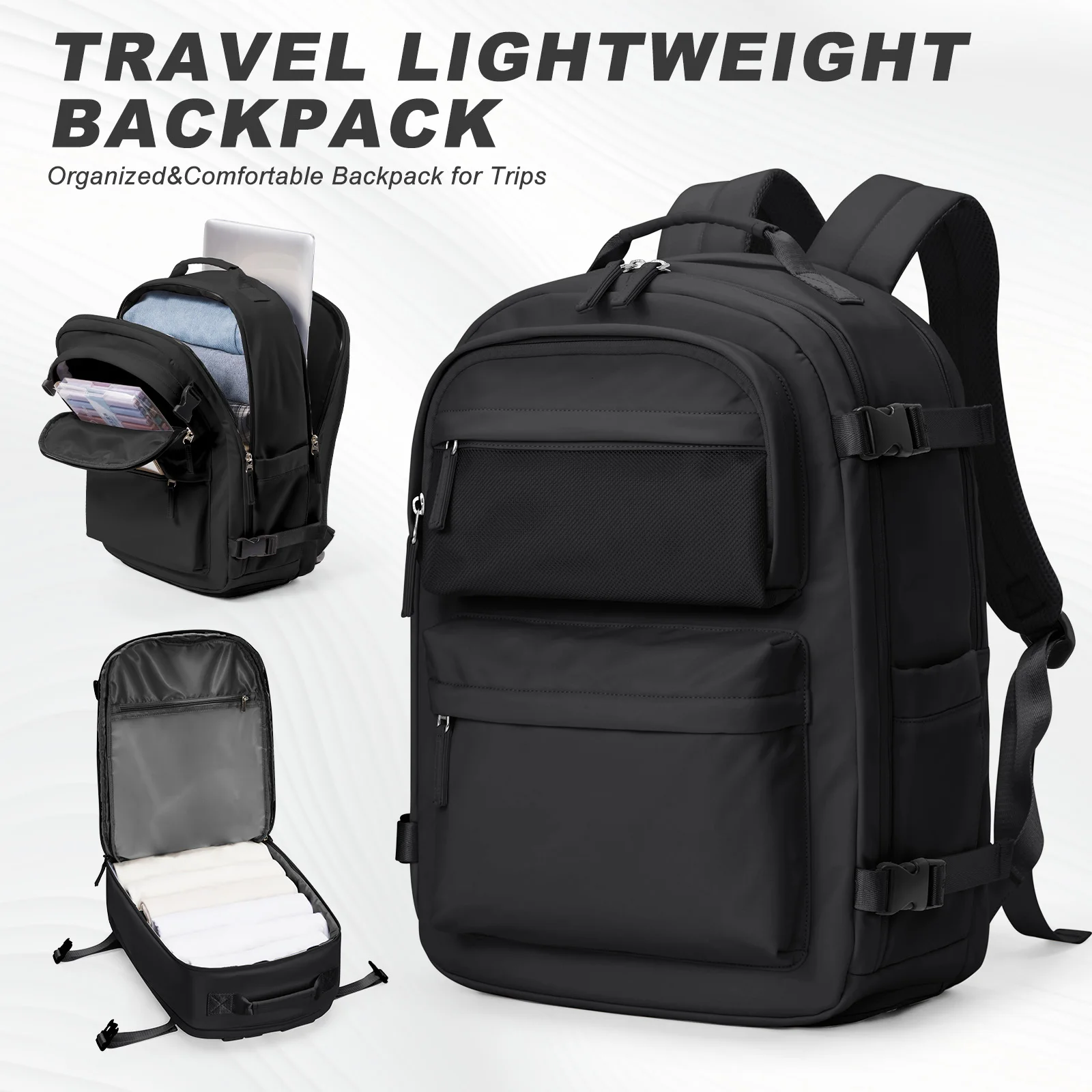 حقيبة أمتعة يدوية، سعة كبيرة تحت المقعد حقيبة السفر مقاس 45 × 33 × 20 سم حقيبة ظهر للكمبيوتر المحمول، حقيبة حمل، حقيبة مدرسية جامعية