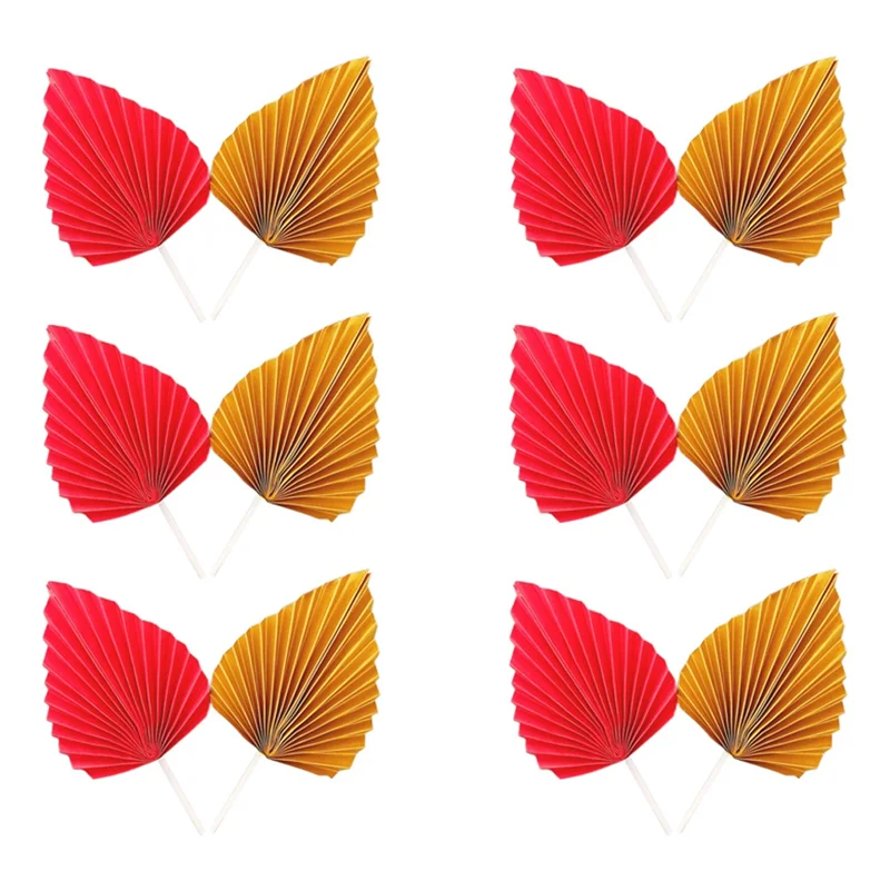 AT29-12Pcs ورقة أوراق النخيل كعكة عيد ميلاد القبعات العالية مروحة ترك أوراق الصفصاف كعكة الديكور DIY بها بنفسك كعكة إدراج الزينة