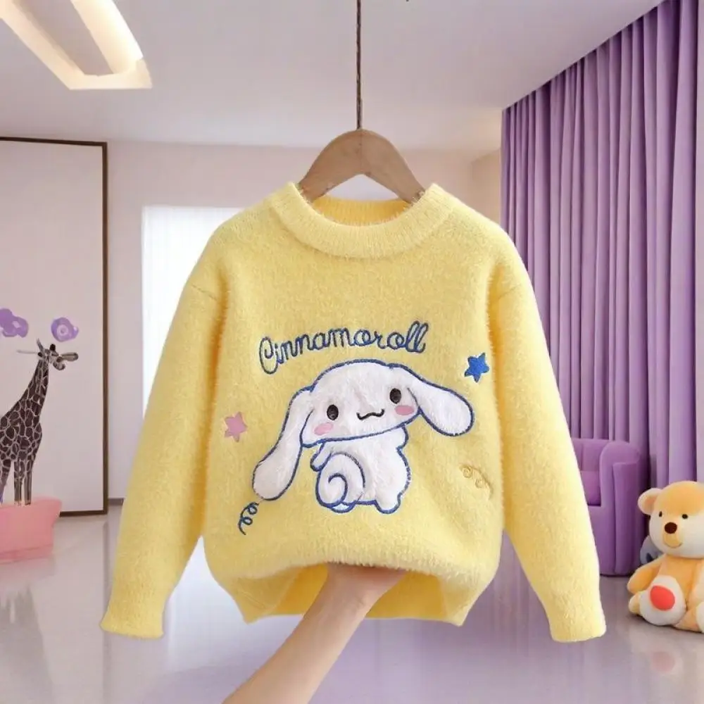 New Girls' Autumn Winter Sweater Mink Velvet Knitted Sweater Cartoon Cinnamoroll Children's Bottoming Shirt Tops Pullover - view 3