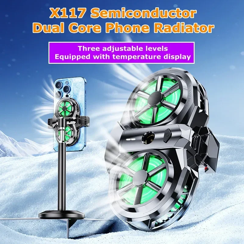 X117 Digital Display Mobile Phone Semiconductor Live Streaming Cooling Radiator 3 Gears Adjustable PUBG Game Cooler with Bracket