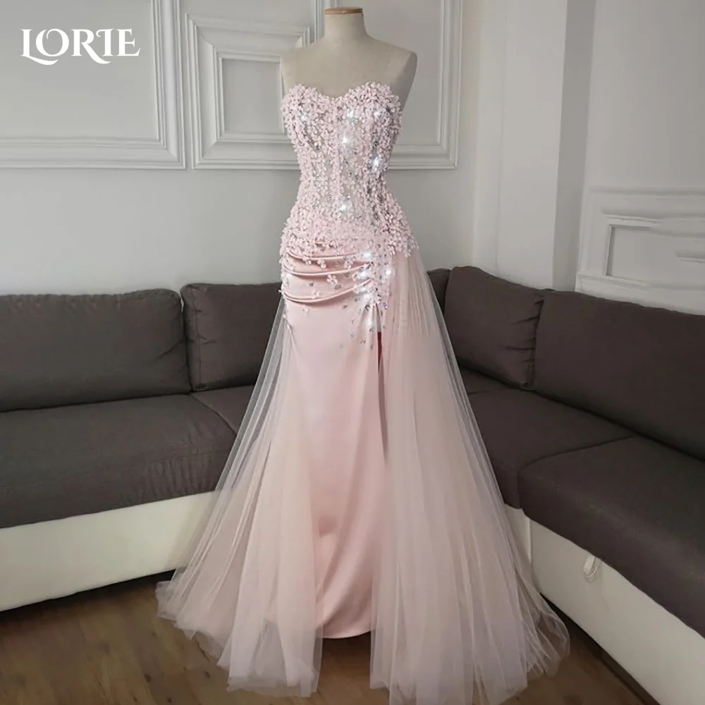 

LORIE Slit Tulle Arabia Evening DressShiny Pleats Floor Length Mermaid Prom Dresses Pleats Illsion Arabia Party Gown Customized