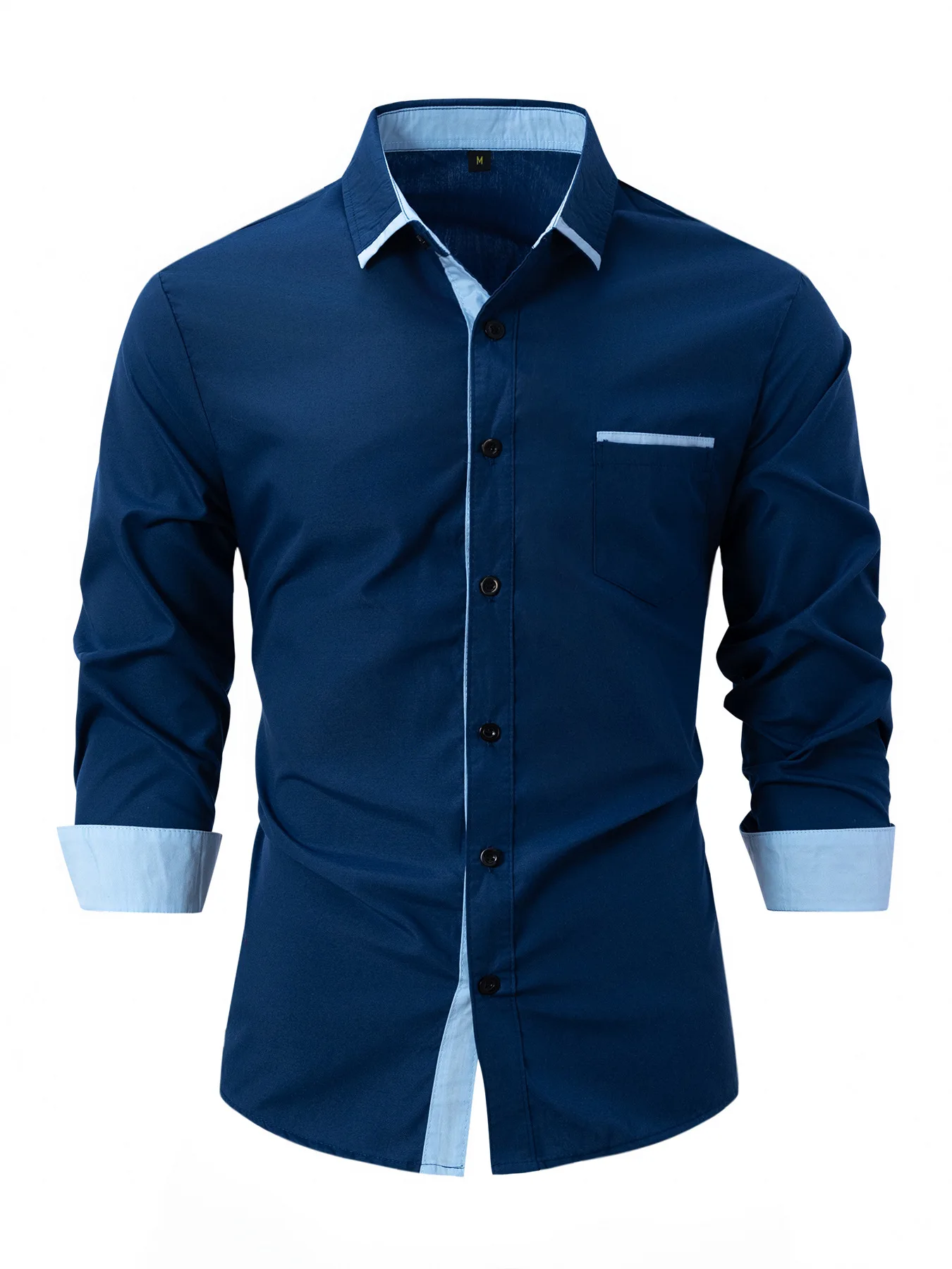 Chemise à manches longues en coton pour hommes, couleur assortie, mince, décontracté, affaires, printemps, automne, nouveau style, mode