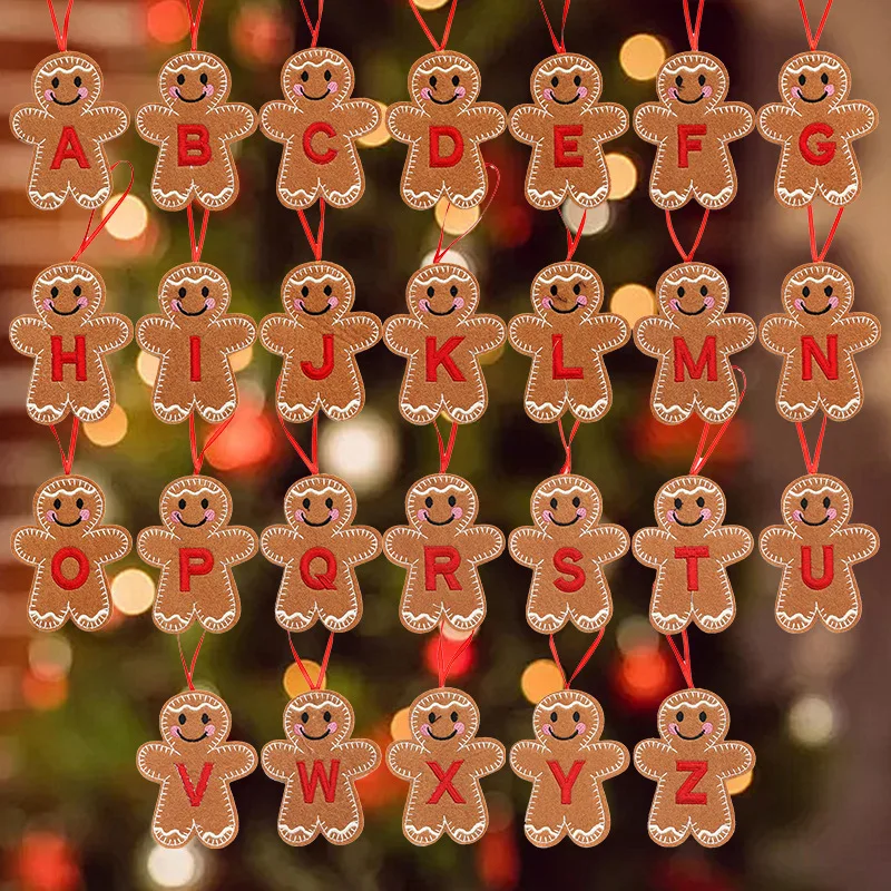 A-Z Gingerbread Man Doll Christmas Decoration Pendants Xmas Tree Hanging Ornament Christmas for Home New Year Kids Gift