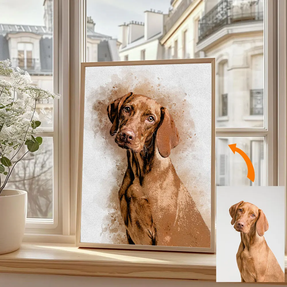 사진 수채화 캔버스 인쇄로 만든 맞춤형 애완 동물 초상화, 맞춤형 개 고양이 기념 선물, 무지개 다리 기념품 벽 장식