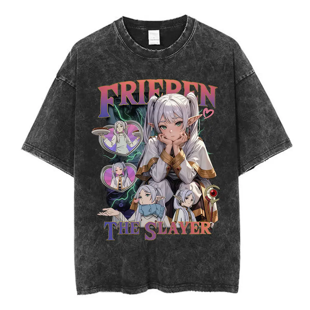 Vintage Frieren Beyond Journey's End Anime Casual Style Damen T-Shirt Unisex Tee Top Herren Baumwoll-Kurzarm-Shirt gewaschen – Detail 28