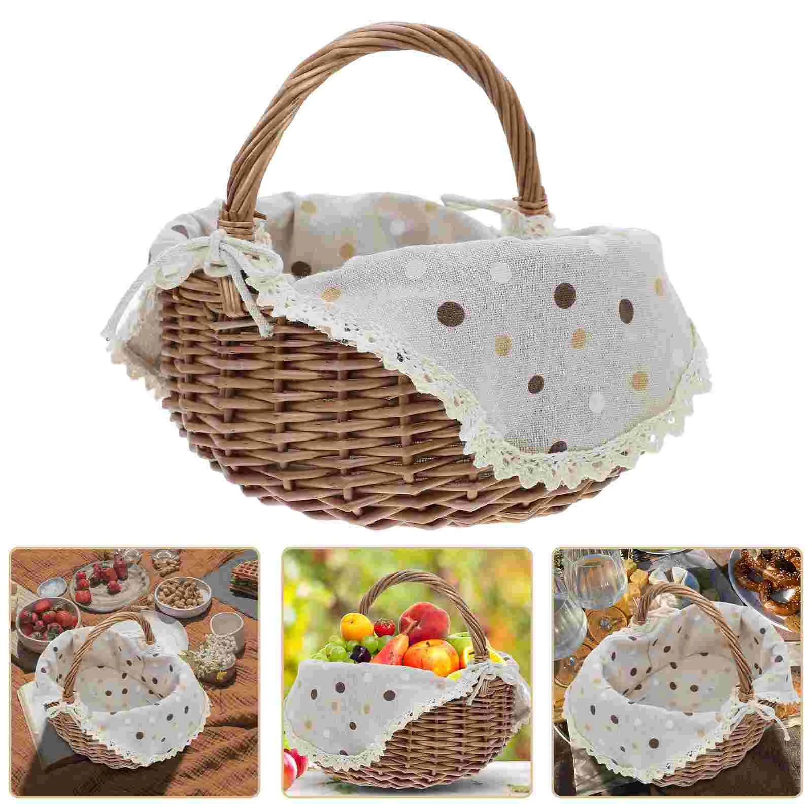 

Rattan Picnic Basket Woven Tote Carrying Plastic Storage Baskets for with Handles Pp Decorative Little Pantry