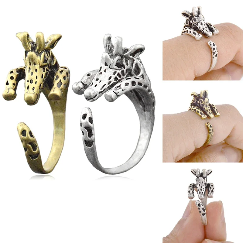 5 Style Giraffe & Goat & Horse & Lion & Leopard Shape Ringa for Women Midi Finger Vintage Retro Animal Ring Girls Ring Jewelry