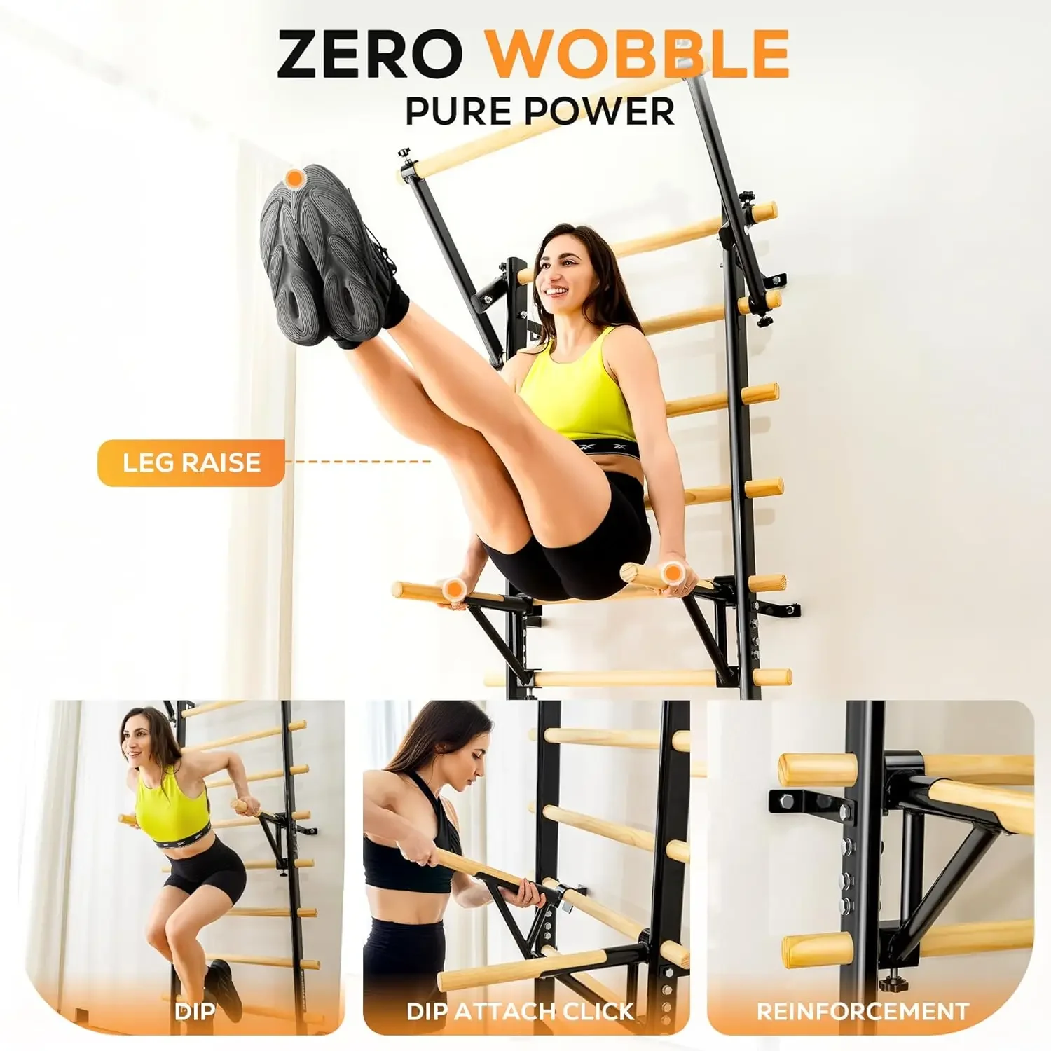 Swedish Ladder, Wood Stall Bar, Swedish ladders Wall Gym Adult, Adjustable Pull Up and Dip Station for Adults and Kids, 9-Anchor