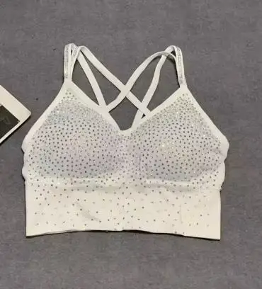 Camiseta sin mangas para ejercicio de Yoga para mujer, camisola con diamantes de imitación