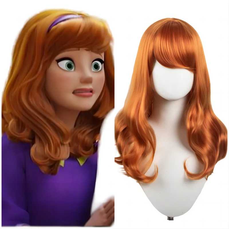 Cosplay Wig of Princess Ana from the Anime Chimerical Romance - Wavy Long Curly Hair, Scooby-Doo Daphne Headpiece
