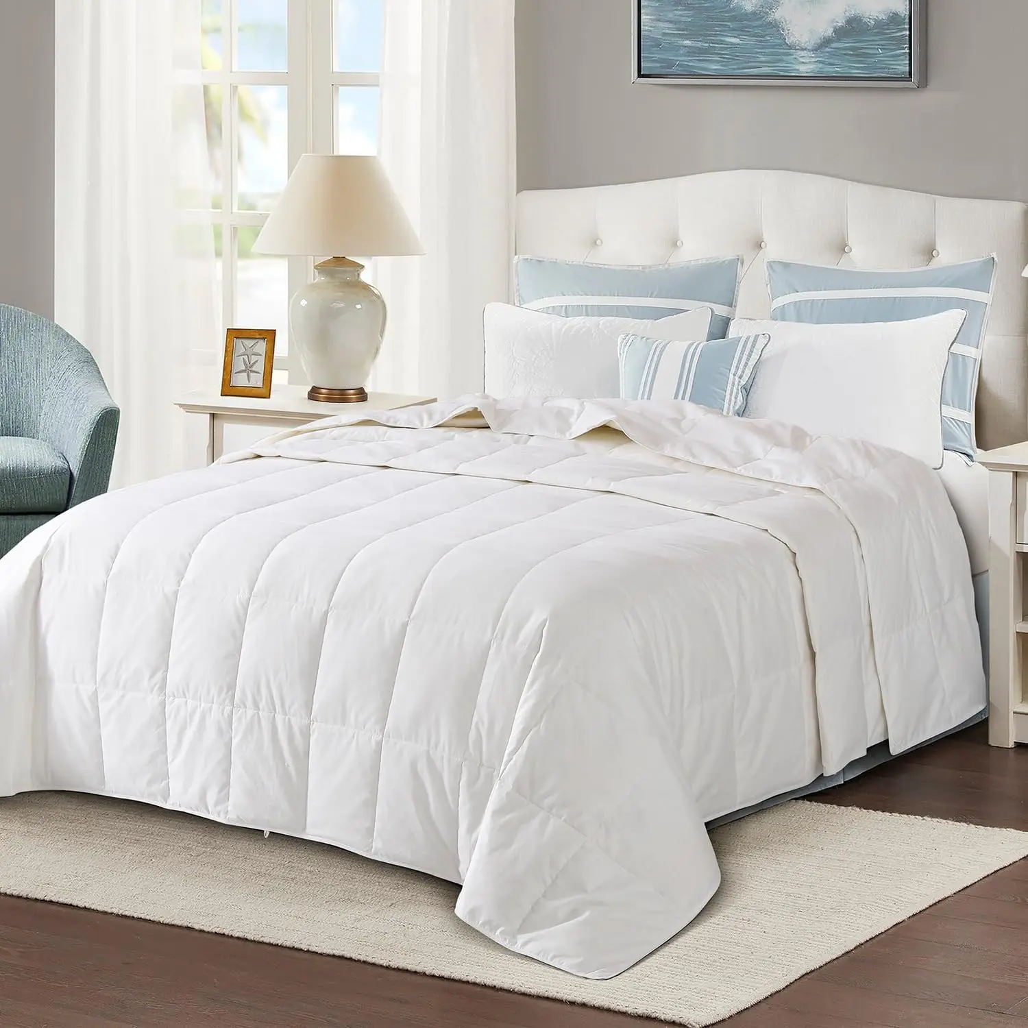 Kingsize zomerdonsdekbed, extra lichtgewicht en geruisloos voor warme slapers, wit