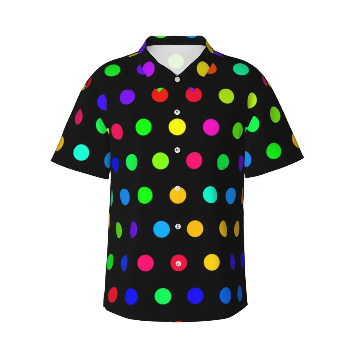 Rainbow Polka Dot Beach Shirt Colorful Polka Dots Modern Hawaii Casual Shirts Men Classic Blouses Short-Sleeve Graphic Clothing