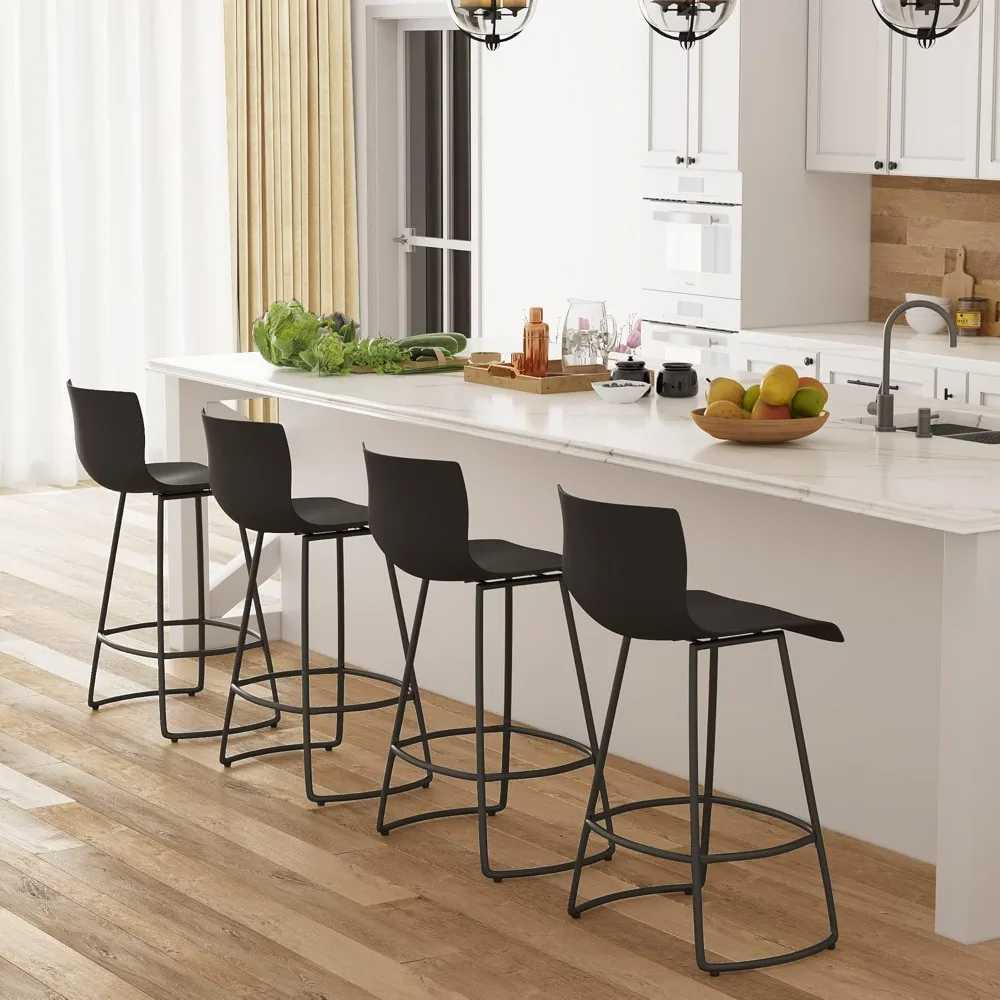 Bar Stools Set of 4  Counter Height Bar Stools Modern Swivel Chairs with Back Plastic 26