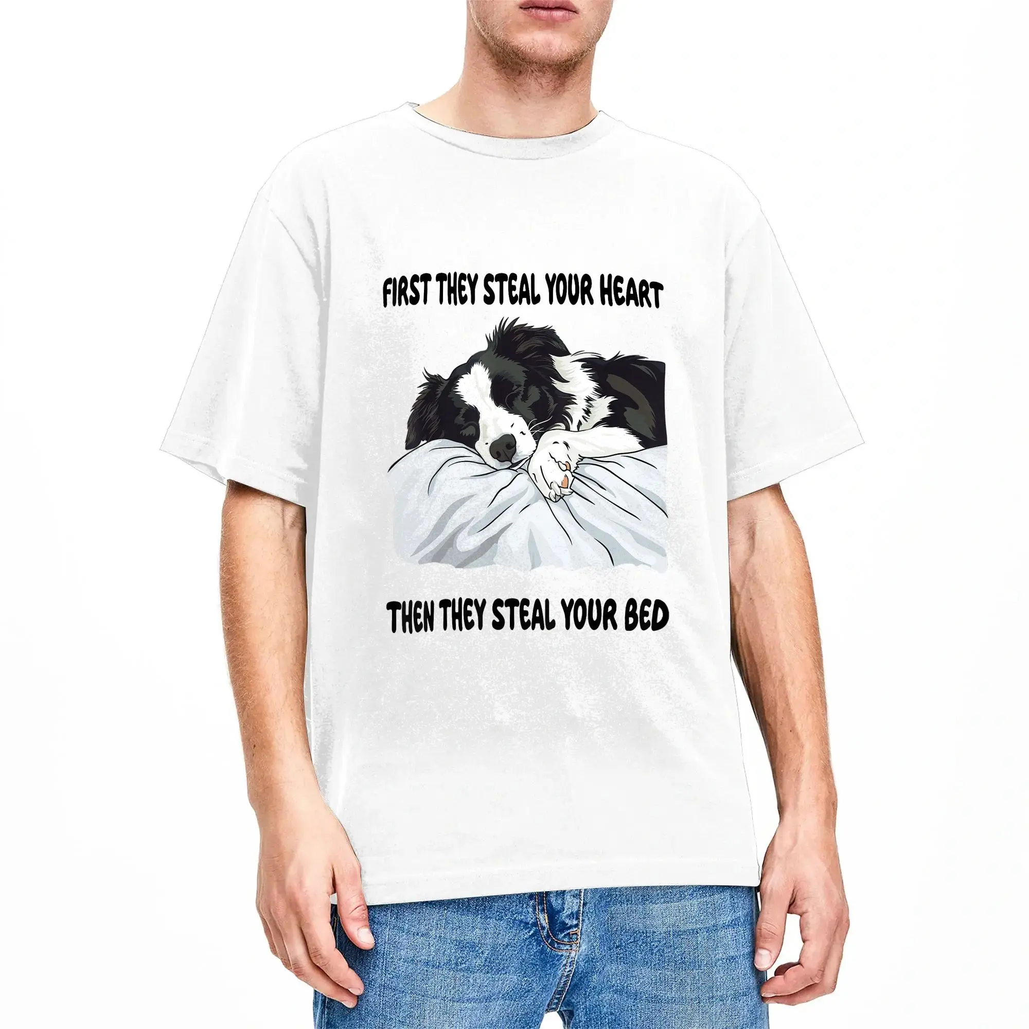 Border Collie Sleeping Pajamas Nightgown Cotton T-Shirt For Couple Summer  Vintage T Shirts Comfortable Hip Hop Tees Oversize