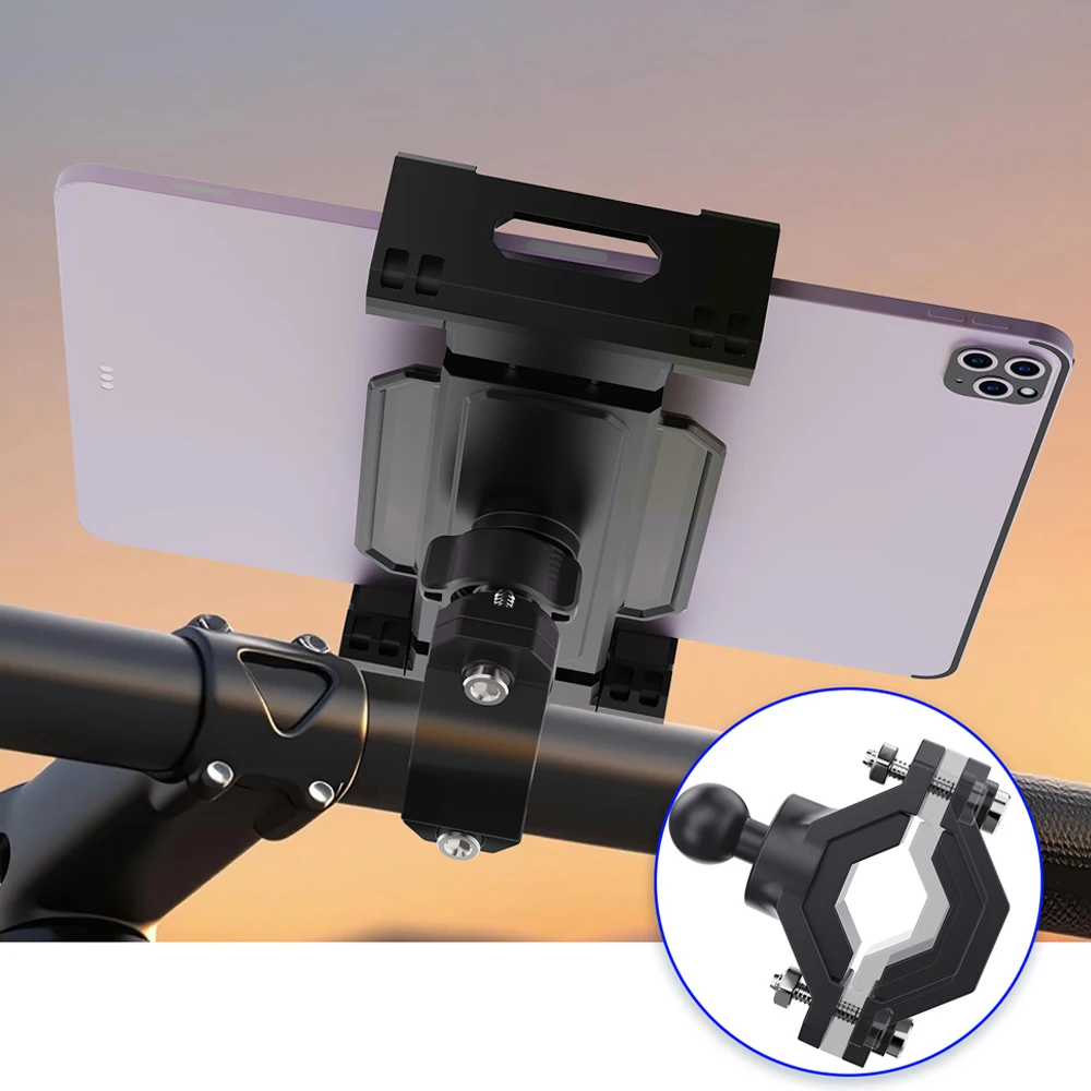 Universal Tablet & Phone Holder Mount for Bike Motorcycle Stroller Fitness Equipment 360-Degree Adjustable Stand for 4-13 Inch