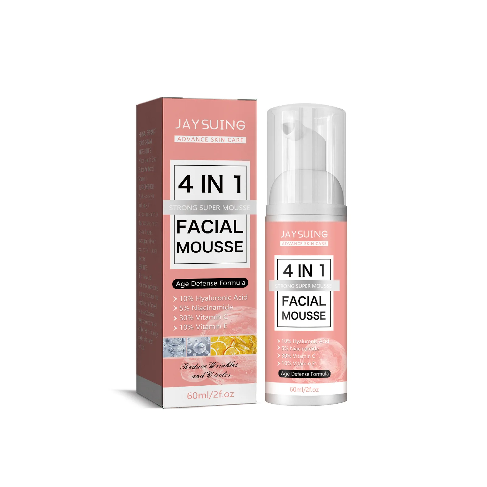 Facial Mousse Moisturizing Skin Brightening Oil Control Deep Cleaning Exfoliator Hyaluronic Acid Shrink Pores Face Foam Cleanser