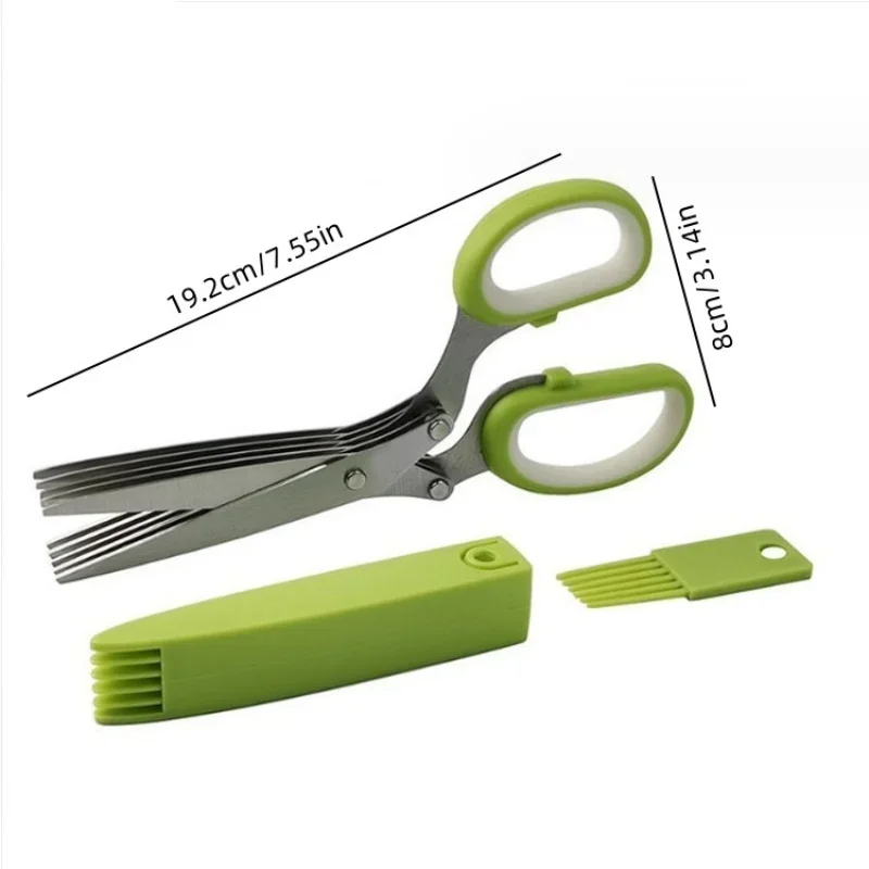 Stainless Steel Multi-Functional Kitchen Scissors 5-Layer Green Onion Leek Coriander Shredded Paper Food Cutting Tool
