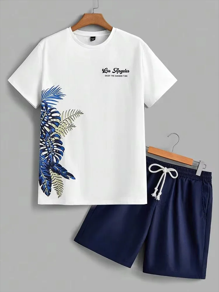 

New Summer Men's Outdoor Sports Short Sleeve Breathable Suit Letter Pattern Design Leisure Fashion Street Style Two Piece Set