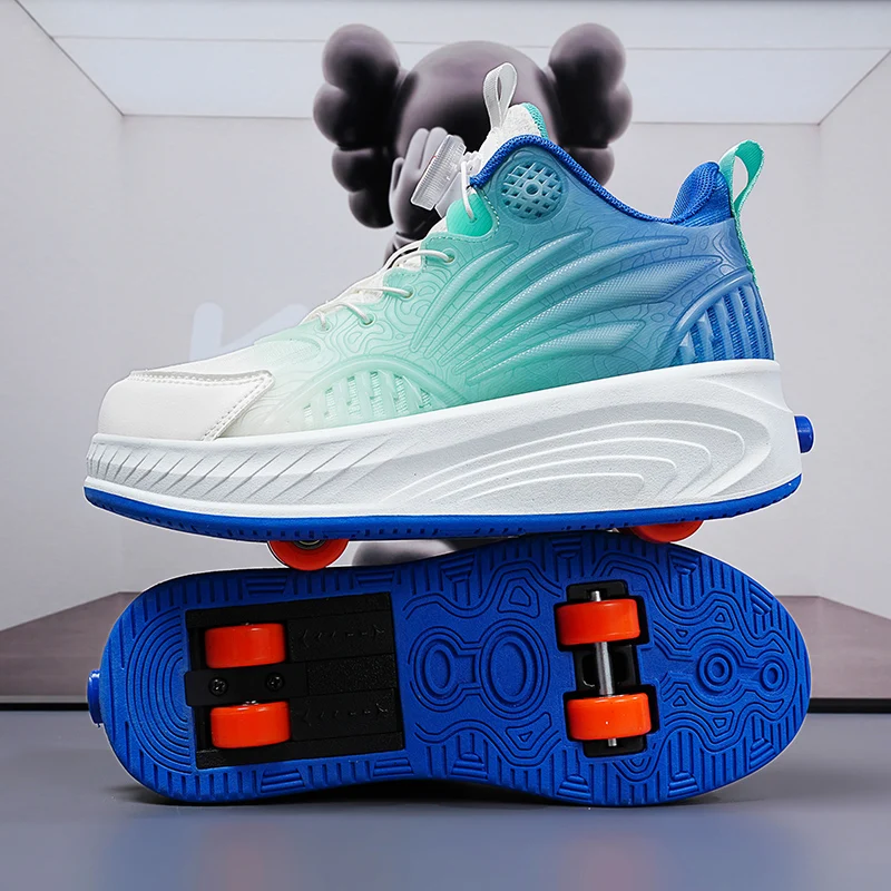 Boys Girls Roller Shoes Casual Fashion With 4 Wheels Flashing Youth Deformation LED Lights Semi Professional Parkour Skate Shoes view 2