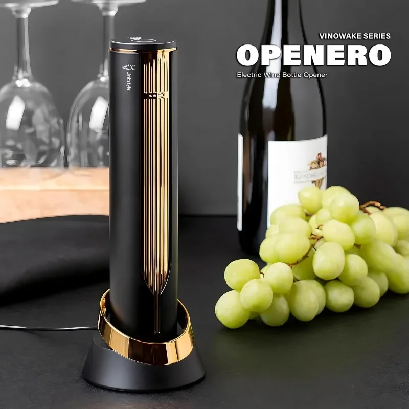 Linkstyle.life-abridor de botellas de vino eléctrico, sacacorchos automático de lujo con cortador de papel de aluminio y Base de carga, metales Premium