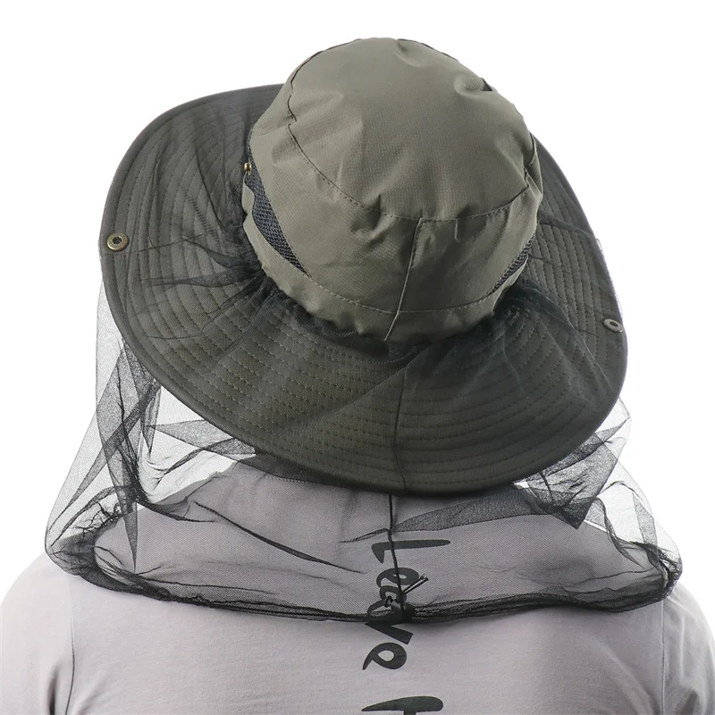 CAMOLAND Camouflage Male Fishing Hat Anti-Bee Insect Anti-Mosquito Net Breathable Hat Mesh Bucket Hat Outdoor Hat Sun Cap