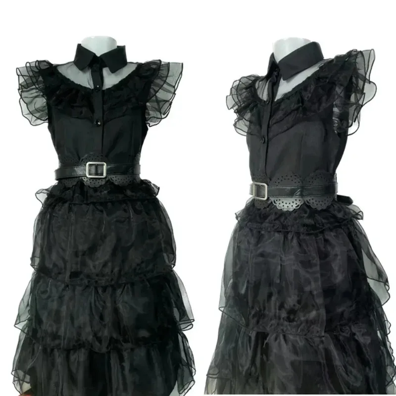 

Addams Family Cos Costume Halloween Wednesday Addams Black Dress Cosplay Costume Halloween Costumes for Women