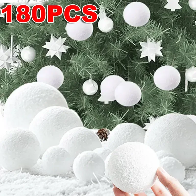 24/6Pcs White Foam Christmas Balls Xmas Tree Hanging Pendant 4/6/8cm Snowball Ornaments New Year Wedding Party Home Decoration