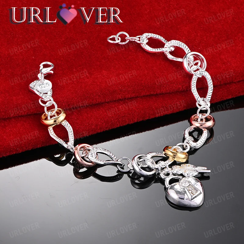 

AAA Zircon 925 Sterling Silver Heart Bracelets Woman's Charm Wedding Accessories Birthday Party Gift Lovers Romantic Jewelry