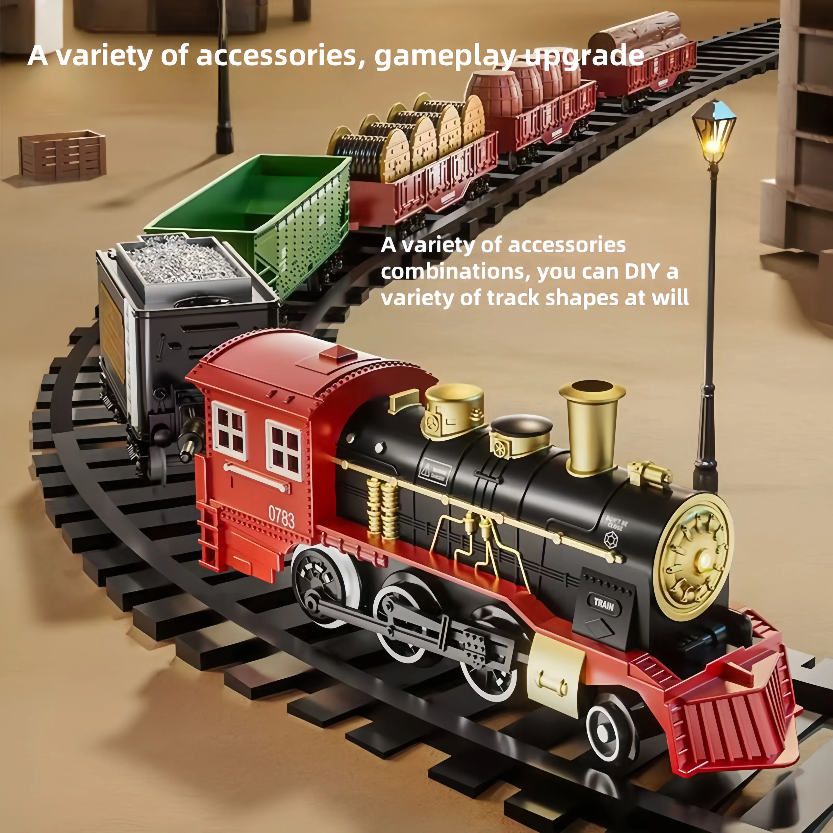 シミュレーションレトロ小型電車セット線路駐車場蒸気モデル高速鉄道子供用レールおもちゃ男の子の理想的なおもちゃクリスマス c