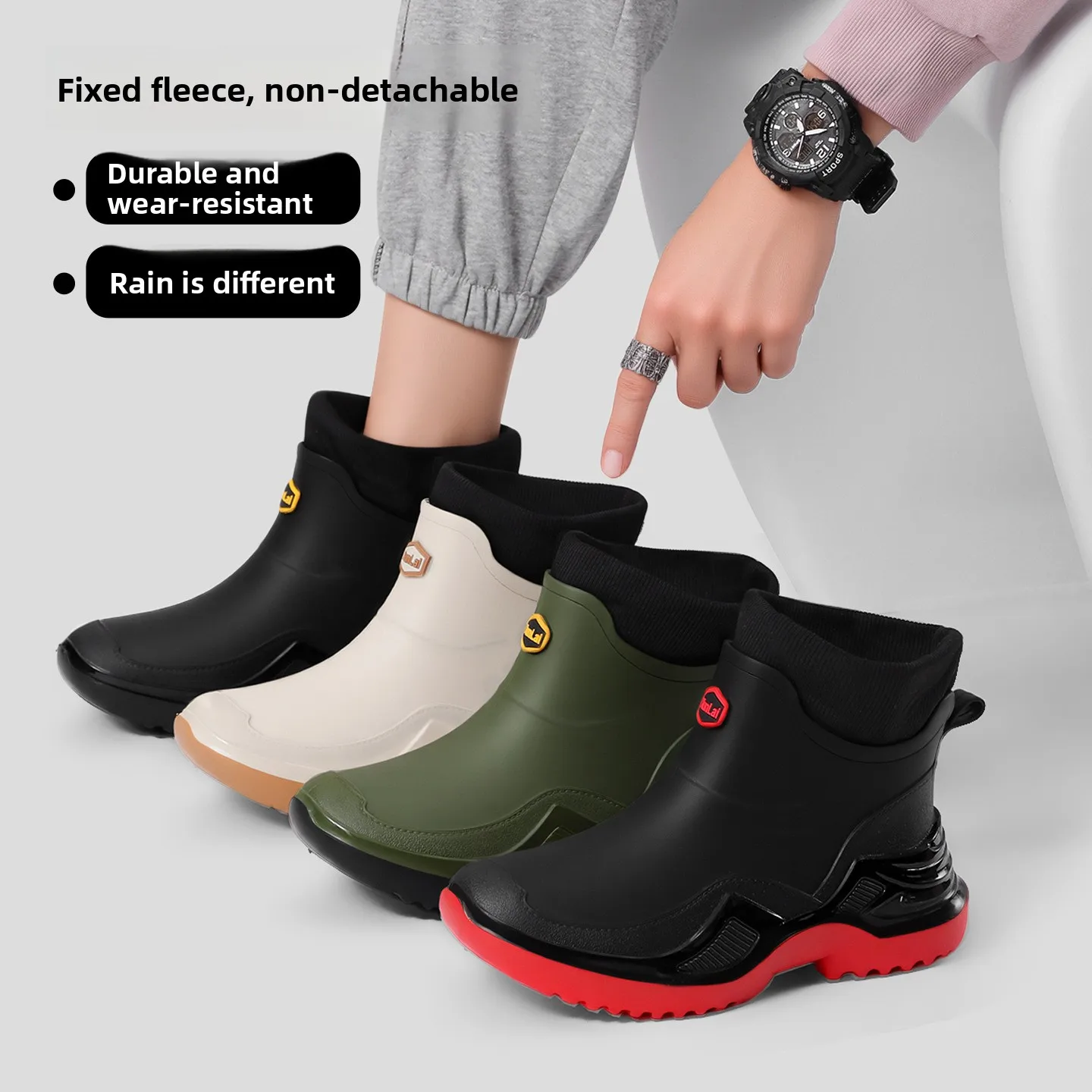 

Бархатные непромокаемые туфли с короткими трубками, мужские нескользящие и износостойкие кухонные водонепроницаемые туфли с клеем на толстой подошве