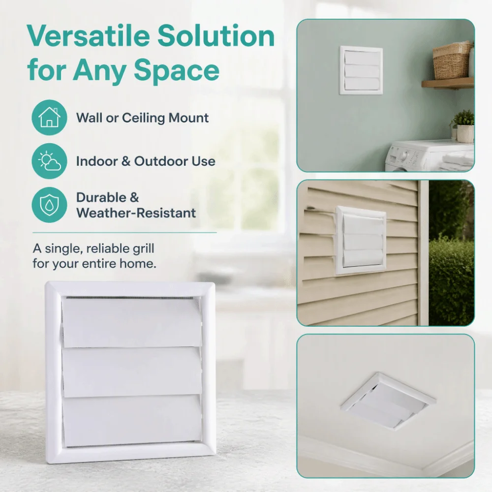 New With Net Air Vent Grille White 6 Inch Wall Duct Ventilation Grill Louvered Vent Cover Duct Installation
