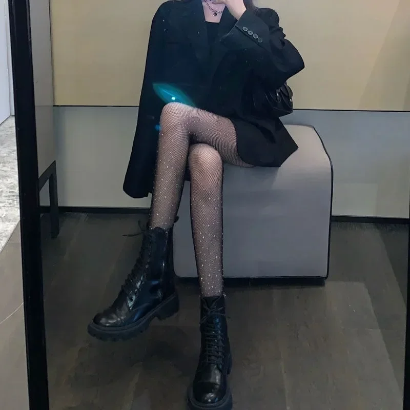 Sexy Star Iron Drill Mesh Stockings Pantyhose Woman Black Silk Stockings with Drill Fishnet Stockings Thin Mesh Tights