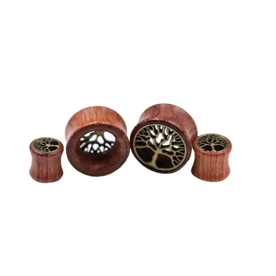 2 Stück Baum des Lebens Bio-Holz-Flesh-Tunnel, doppelt ausgestellte Ohrdehner, Sattelstopfen, Messgerät 8 mm – 20 mm – Detail 6
